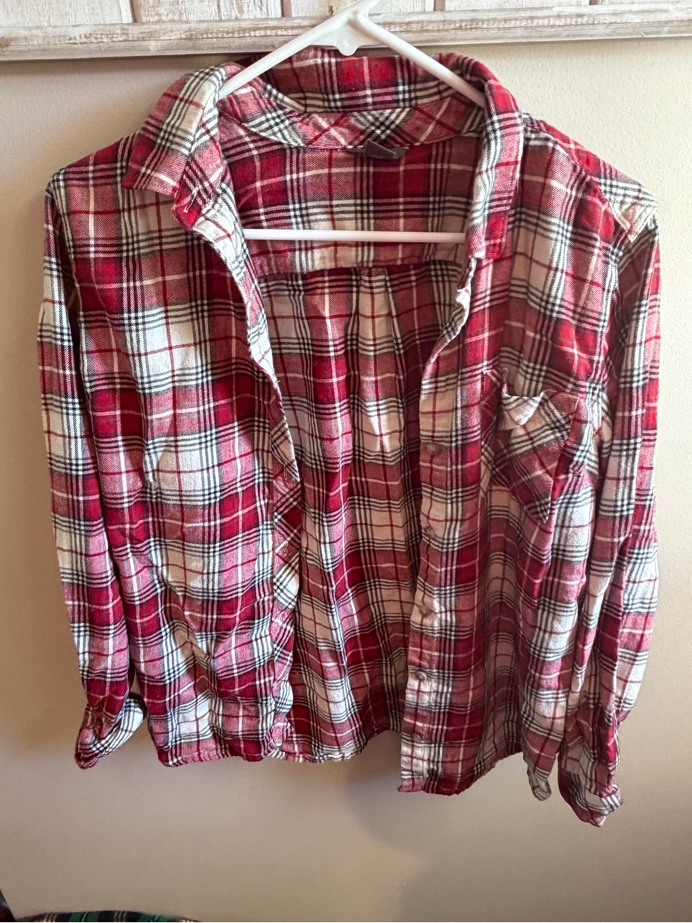 Eddie Bauer Red and White Plaid Flannel Shirt